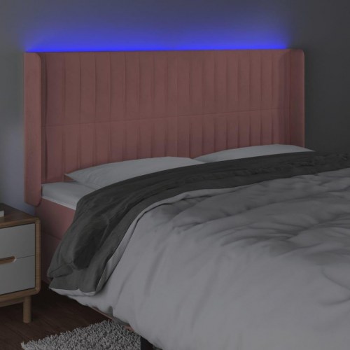 Sengegavl med LED-lys i fløjl 203 x 16 x 118/128 cm - lyserød