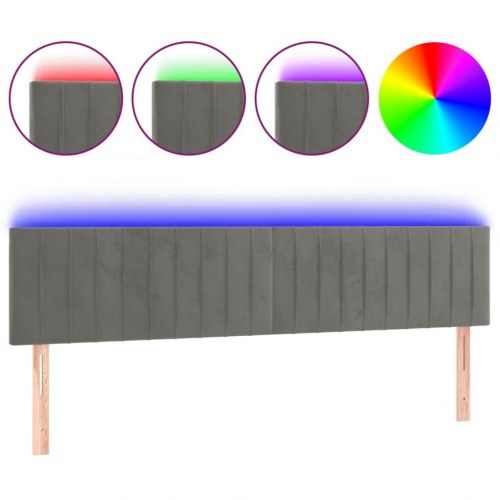 Sengegavl med LED-lys i fløjl 200 x 5 x 78/88 cm - lysegrå