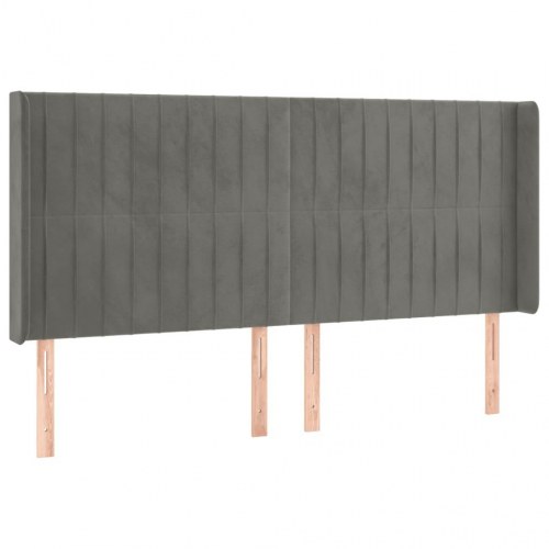 Sengegavl med LED-lys i fløjl 203 x 16 x 118/128 cm - lysegrå