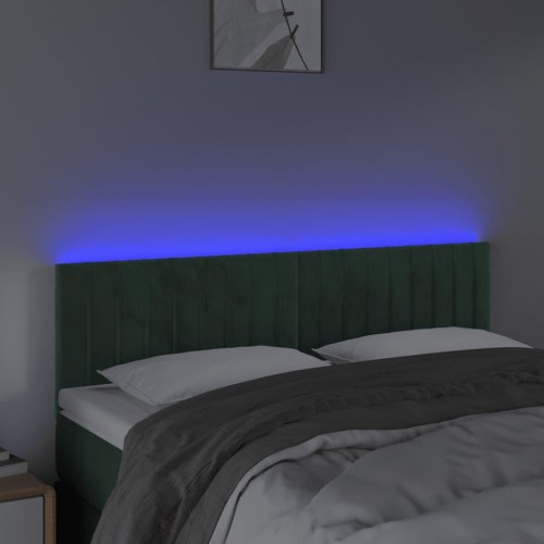 Sengegavl med LED-lys i fløjl - mørkegrøn, 144 x 5 x 78/88 cm