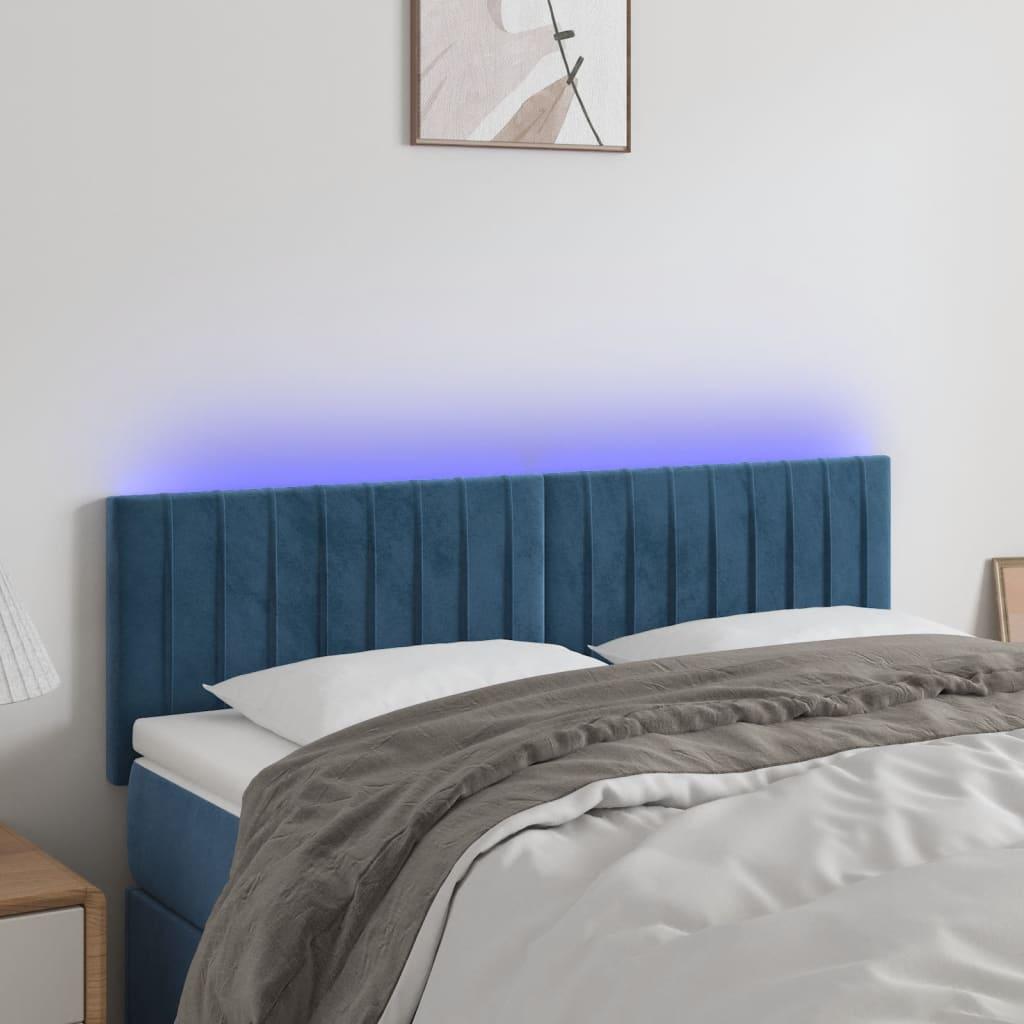 Sengegavl Med Led-Lys Velour - Mørkeblå / 144 x 5 x 78/88 cm