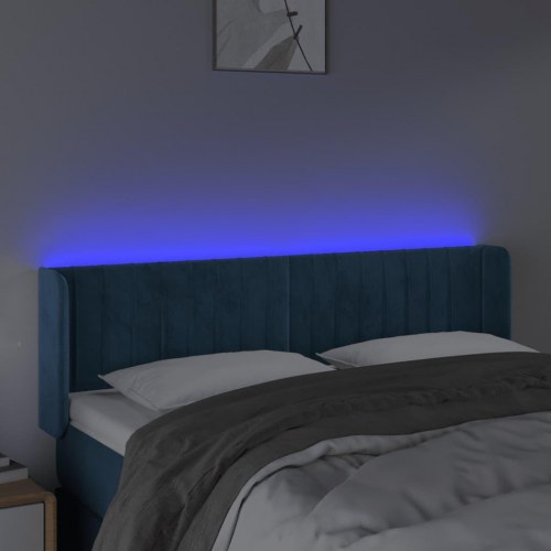 Sengegavl med LED-lys 147 x 16 x 78/88 cm fløjl - mørkeblå