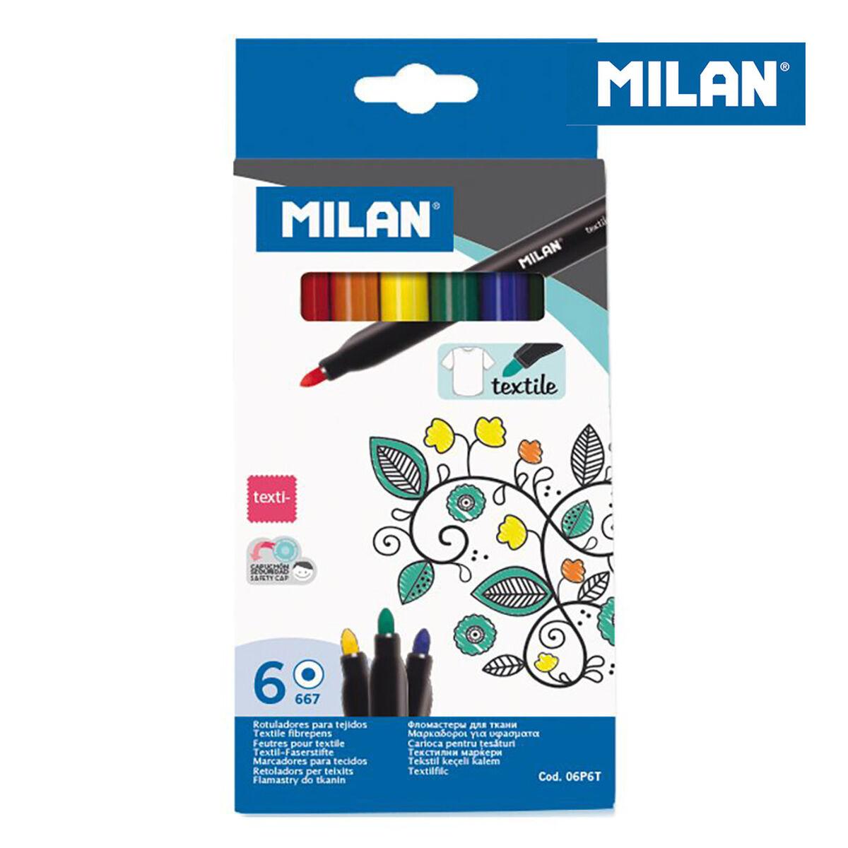 Milan tekstiltuscher - sæt med fiberpenne, Ø 4 mm, multifarver