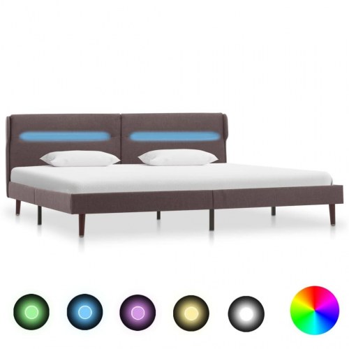 Sengestel med LED 180x200 cm stof gråbrun