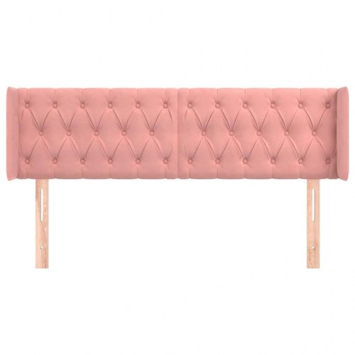 Sengegavl med kanter 147 x 16 x 78/88 cm - lyserød fløjl