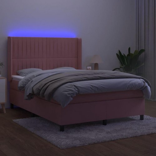 Kontinentalseng i fløjl med LED-lys 140×200 cm - lyserød