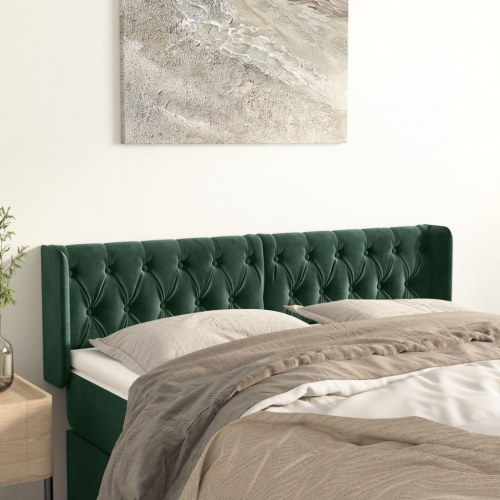 Sengegavl med kanter i fløjl 147 x 16 x 78/88 cm - mørkegrøn
