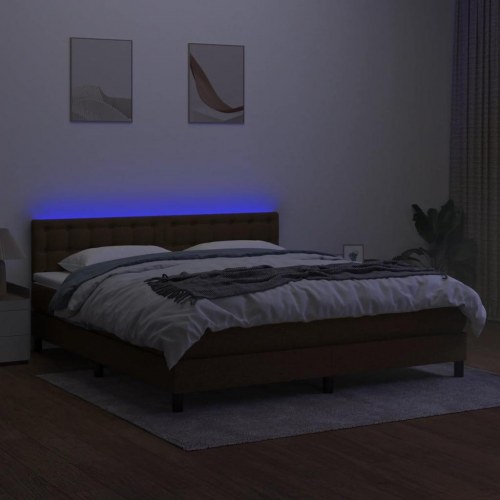 Kontinentalseng med LED-lys 180x200 cm - stof, mørkebrun