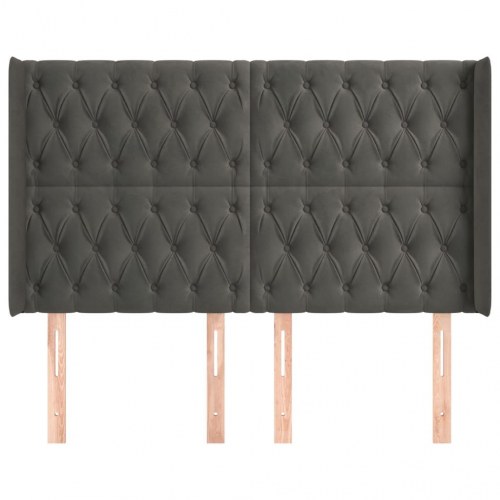 Sengegavl med kanter 147 x 16 x 118/128 cm fløjl mørkegrå