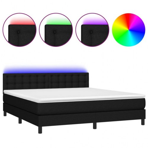 Kontinentalseng med LED-lys 180×200 cm - sort stof