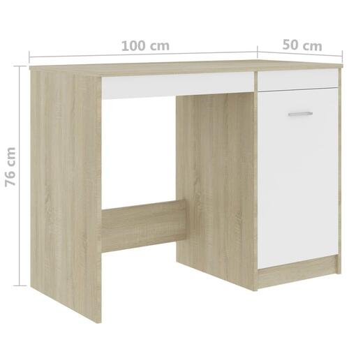 Skrivebord 100x50x76 cm konstrueret træ hvid og sonoma-eg