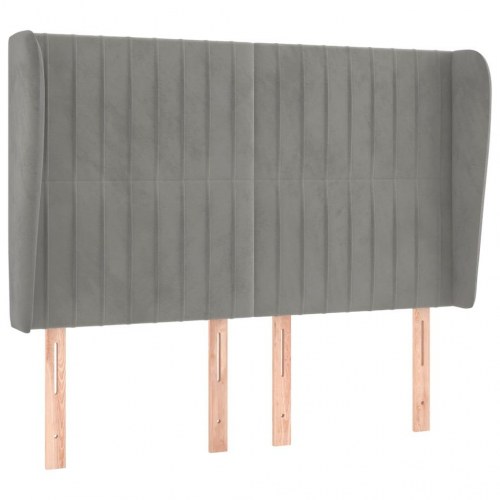 Sengegavl med kanter i fløjl 147 x 23 x 118/128 cm - lysegrå