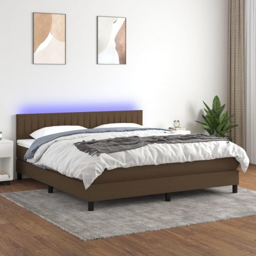 Kontinentalseng med LED-lys 180 × 200 cm - stof, mørkebrun