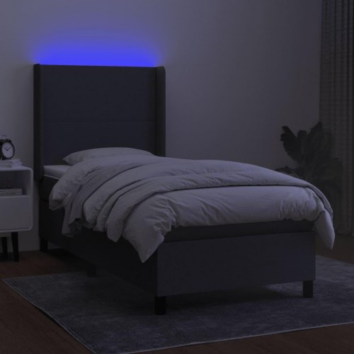 Kontinentalseng med LED-lys 90×190 cm - stof, mørkegrå