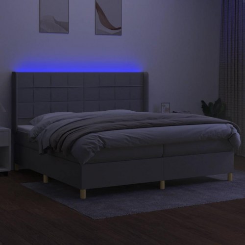 Kontinentalseng med LED-lys 200 x 200 cm - stof, lysegrå