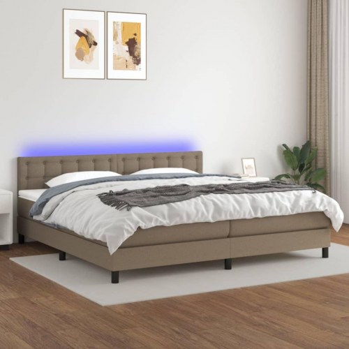 Kontinentalseng med LED-lys 200x200 cm - stof, gråbrun