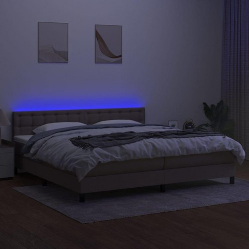Kontinentalseng med LED-lys 200x200 cm - stof, gråbrun