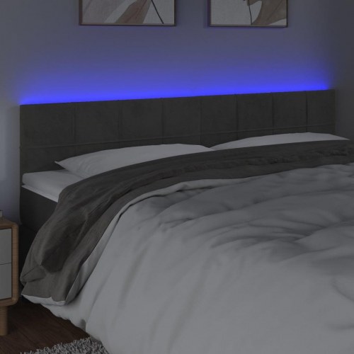 Sengegavl med LED-lys i fløjl - mørkegrå, 200 cm