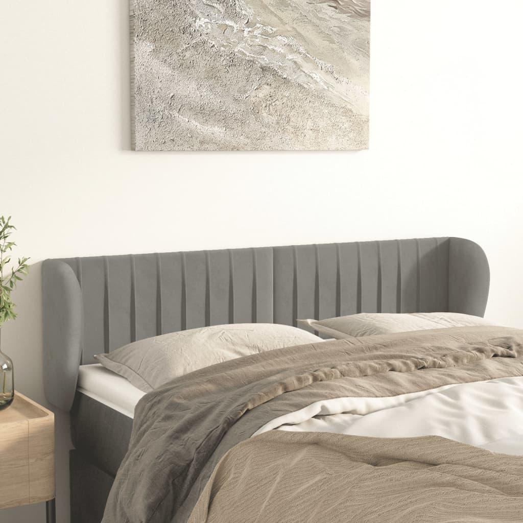 Sengegavl Med Kanter Fløjl - Lysegrå / 147 x 23 x 78/88 cm