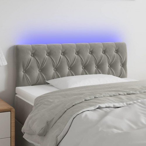 Sengegavl med LED-lys i fløjl 100 x 7 x 78/88 cm - lysegrå