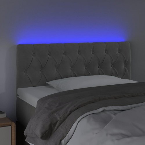 Sengegavl med LED-lys i fløjl 100 x 7 x 78/88 cm - lysegrå