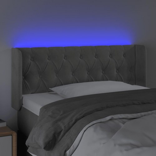 Sengegavl med LED-lys 103 x 16 x 78/88 cm fløjl - lysegrå