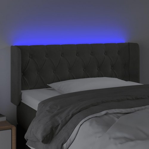 Sengegavl med LED-lys 103 x 16 x 78/88 cm fløjl - mørkegrå