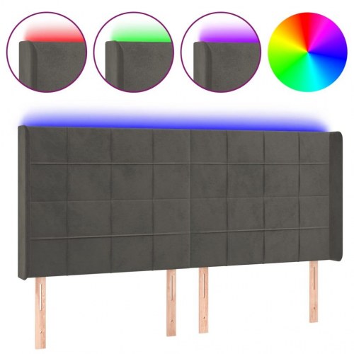 Sengegavl med LED-lys i fløjl 203 x 16 x 118/128 cm - mørkegrå