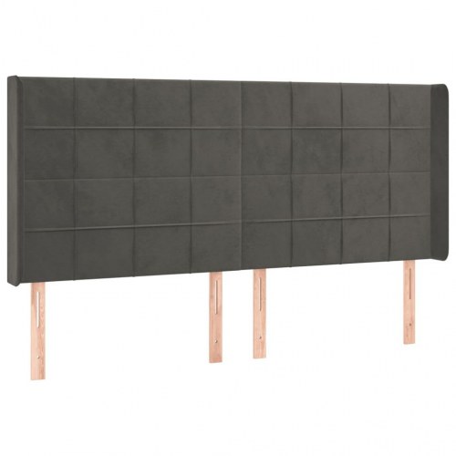 Sengegavl med LED-lys i fløjl 203 x 16 x 118/128 cm - mørkegrå