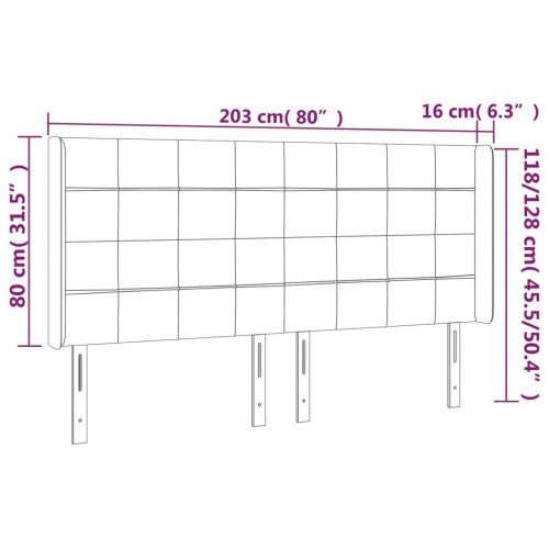 Sengegavl med LED-lys i fløjl 203 x 16 x 118/128 cm - mørkegrå