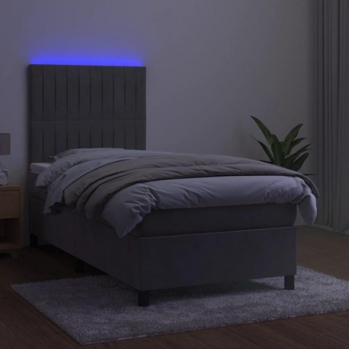 Kontinentalseng med LED-lys 100×200 cm - fløjl, lysegrå