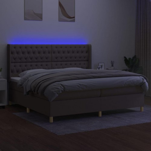 Kontinentalseng med LED-lys 200x200 cm - stof gråbrun