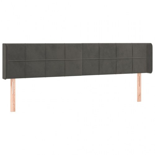 Sengegavl med LED-lys i fløjl - mørkegrå, 203 x 16 x 78/88 cm