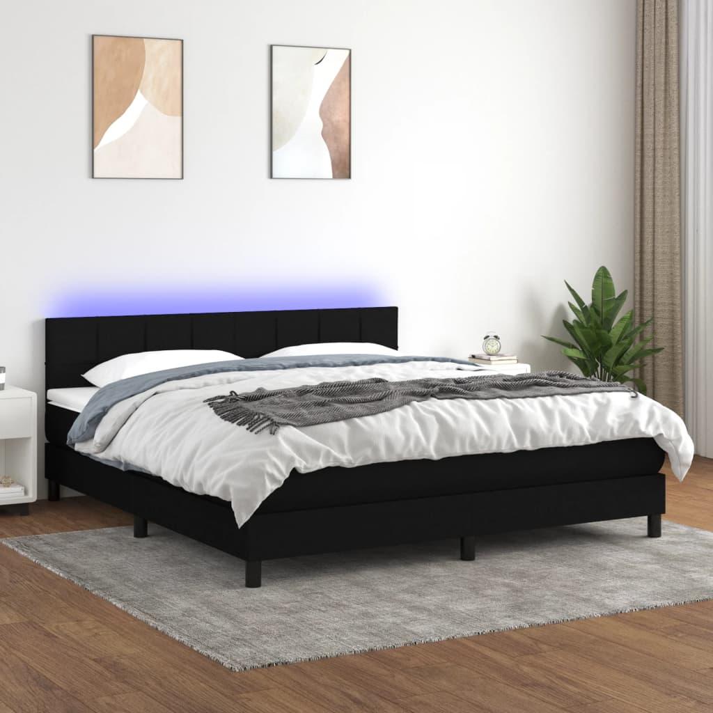 Kontinentalseng Med Led-Lys Stof Sort - Blok med firkanter / 180 x 200 cm