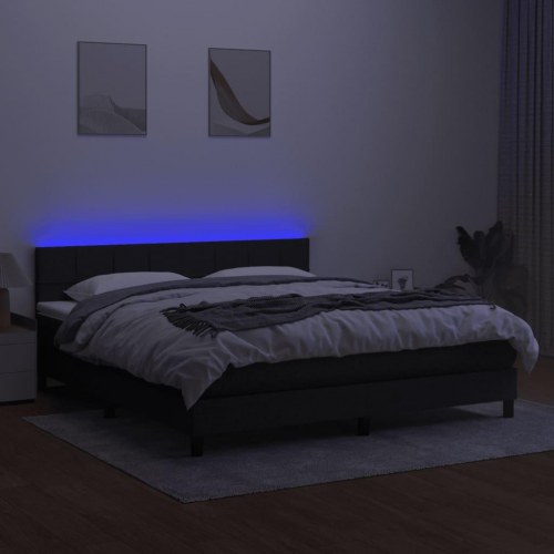 Kontinentalseng med LED-lys 180×200 cm - stof, sort
