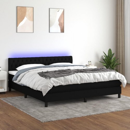 Kontinentalseng med LED-lys 180×200 cm - stof, sort