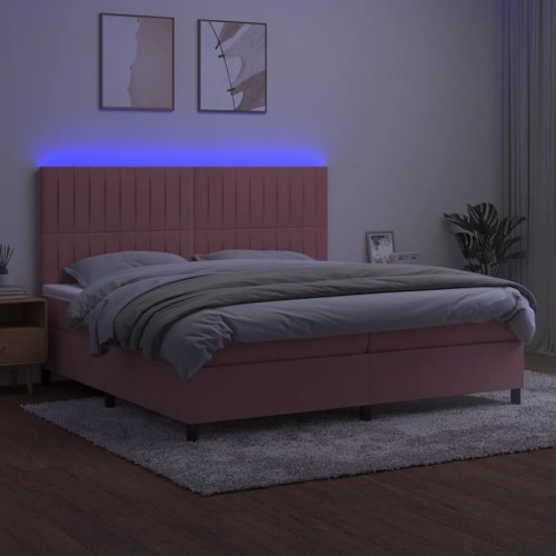 Kontinentalseng med LED-lys 200x200 cm - fløjl, lyserød
