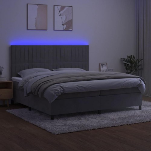 Kontinentalseng i fløjl med LED-lys 200 x 200 cm - lysegrå