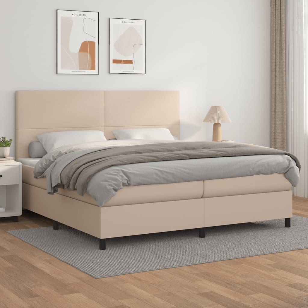 Kontinentalseng 200x200 cm i kunstlæder - cappuccinofarvet dobbeltseng