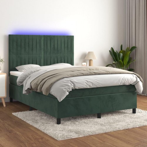 Kontinentalseng med LED-lys 140×190 cm - fløjl, mørkegrøn