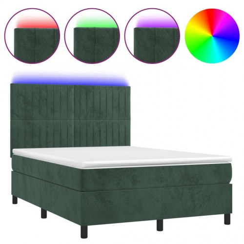 Kontinentalseng med LED-lys 140×190 cm - fløjl, mørkegrøn
