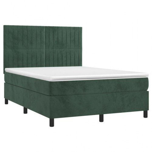 Kontinentalseng med LED-lys 140×190 cm - fløjl, mørkegrøn