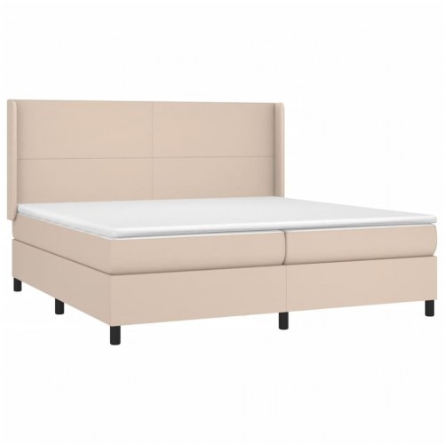 Kontinentalseng med LED-lys 200x200 cm i kunstlæder - cappuccinofarvet