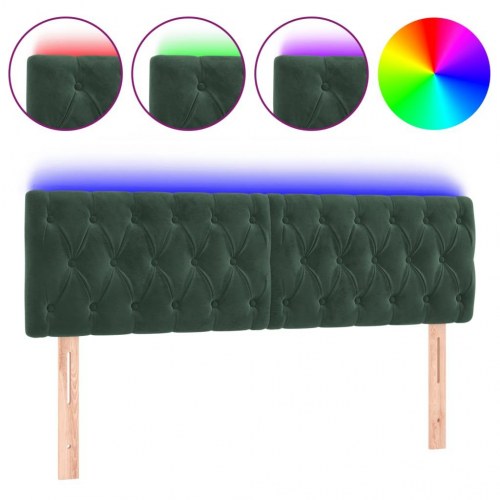 Sengegavl med LED-lys i velour - mørkegrøn 144 cm