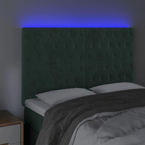 Sengegavl med LED-lys 144 x 7 x 118/128 cm - mørkegrøn
