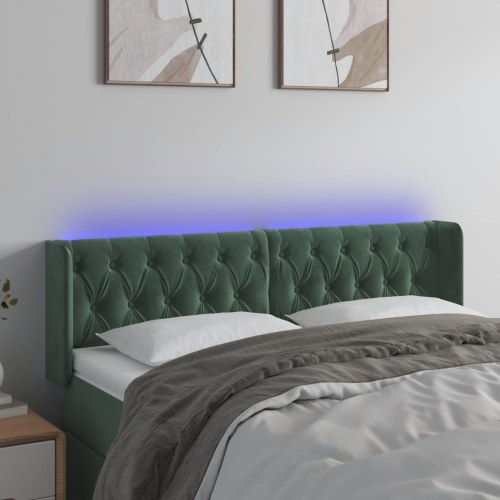 Sengegavl med LED-lys i fløjl 147 x 16 x 78/88 cm - mørkegrøn