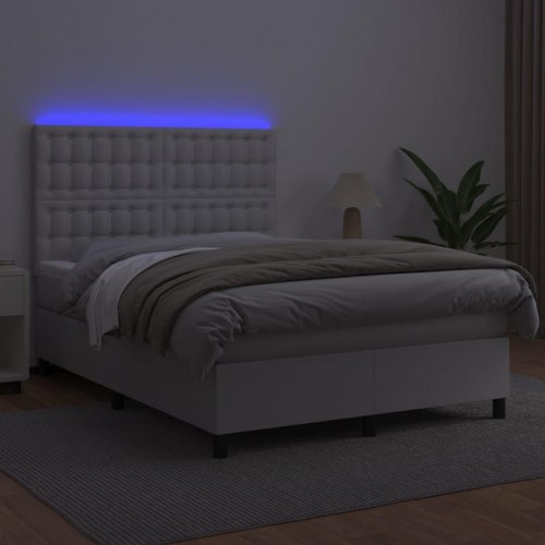 Kontinentalseng med LED-lys 140x200 cm - kunstlæder, hvid