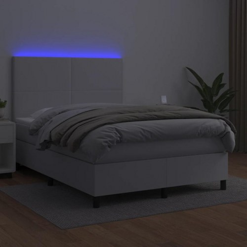 Kontinentalseng med LED-lys 140×200 cm i hvidt kunstlæder