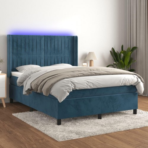 Kontinentalseng med LED-lys 140×190 cm - fløjl, mørkeblå