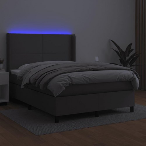 Kontinentalseng med LED-lys 140x200 cm - kunstlæder, grå